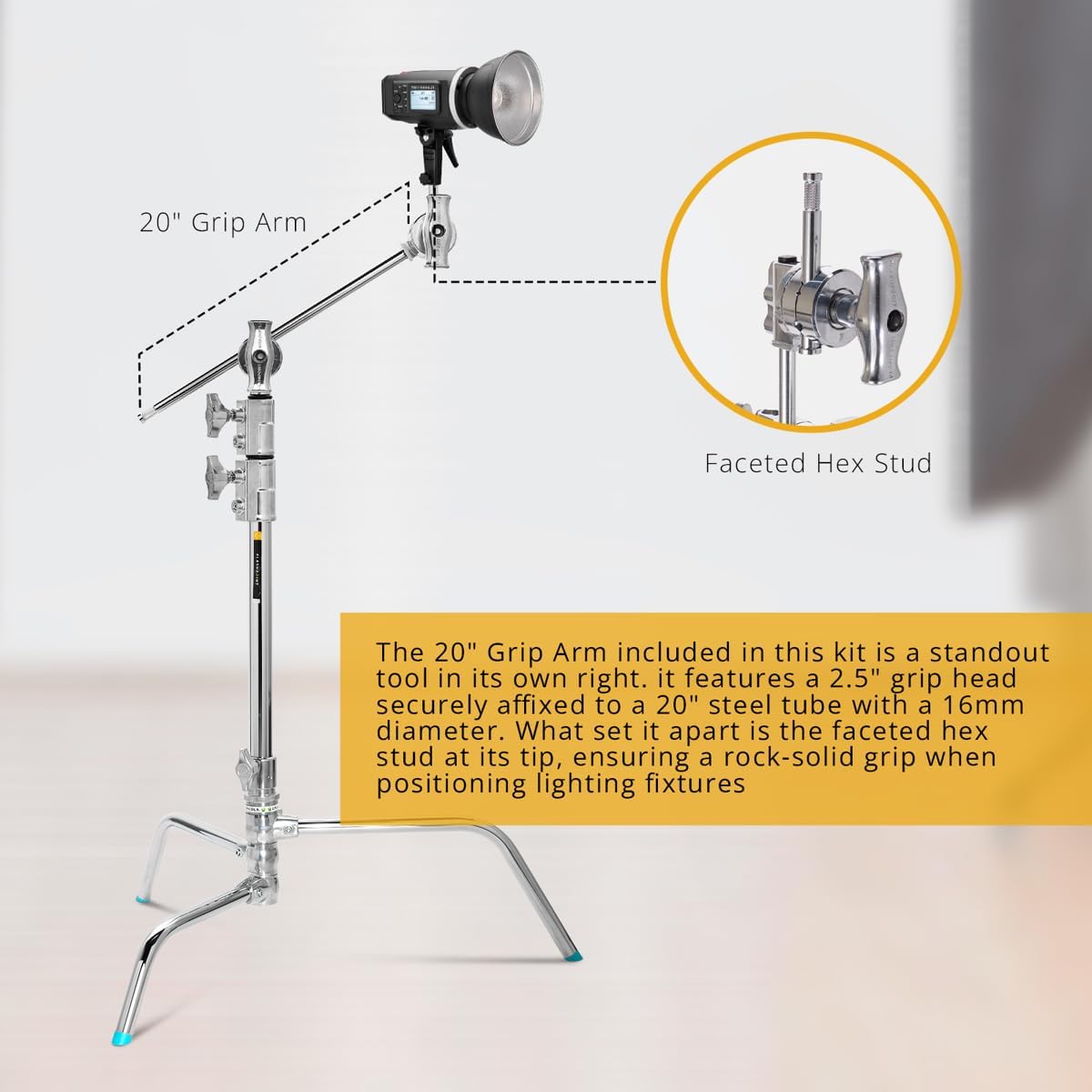 Flashpoint 20" Quick Release Turtle Base C-Stand Kit with 2.5" Grip Head 20" Grip Arm (Chrome)
