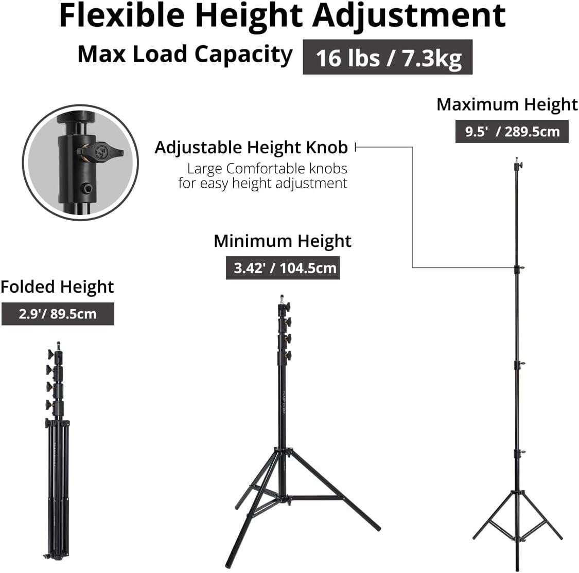 Flashpoint 2X Pro Air-Cushioned Heavy-Duty Light Stand (Black, 9.5')