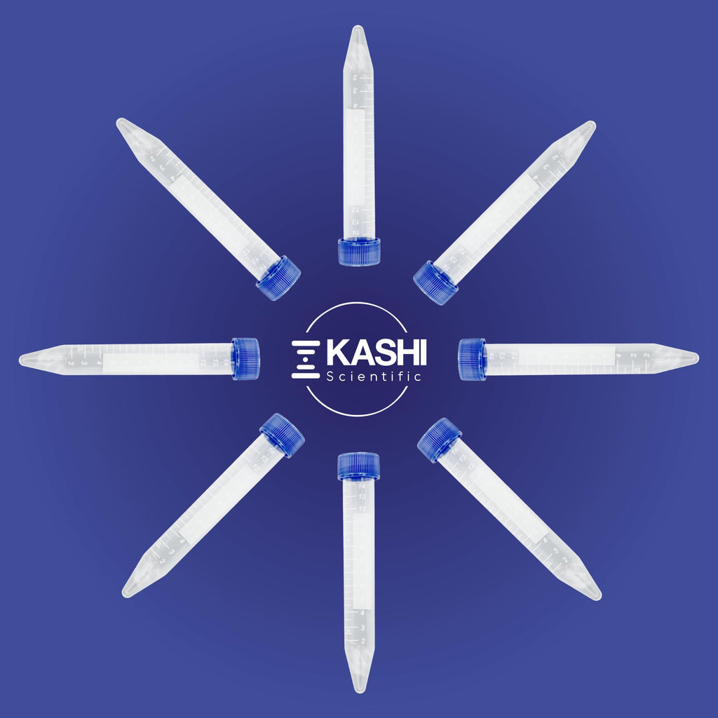 Kashi Scientific 50mL Self Standing Centrifuge Tubes with Screw Cap Lid, Lab Grade Polypropylene Plastic, Skirted, Printed Graduation, Write-on Spot [50mL Self-Standing, 500]