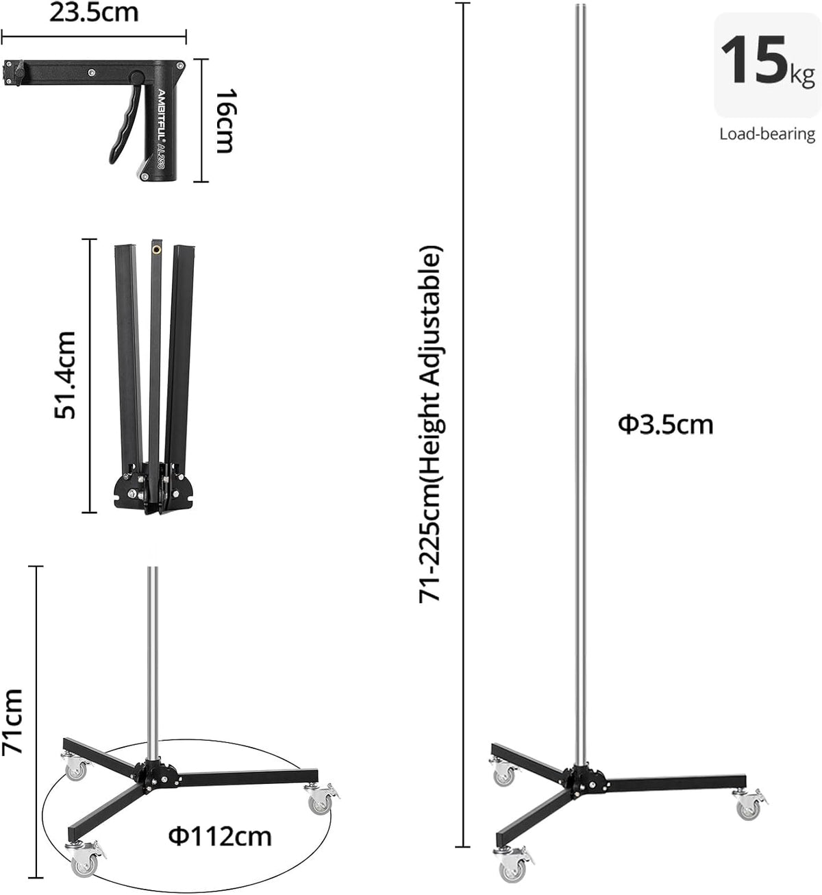 AMBITFUL 8.5FT Light Stand with Wheels, Heavy Duty for Studio Lights