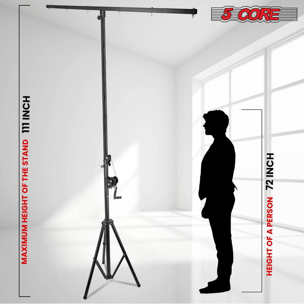 Heavy Duty Adjustable DJ Light Stand with Hand Crank & Tripod Mount by 5 Core