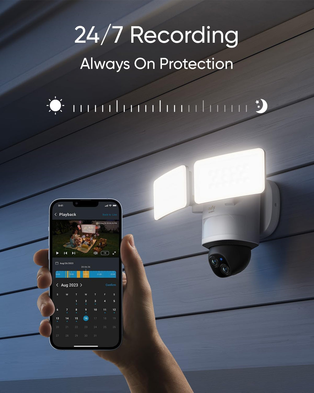 eufy Security Floodlight Camera E340, Dual-Lens, 360Â° Coverage, 8X Zoom