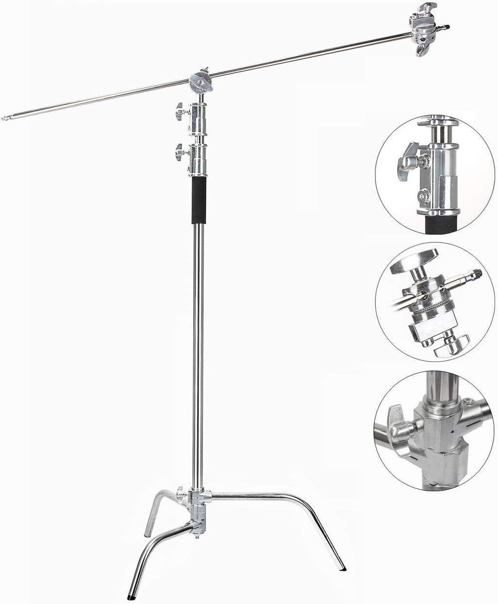 EACHSHOT C Stand Metal with Bag Wheel Max 10.8ft/330cm with 106cm Holding Arm 2 Pieces Grip Head for Godox AD400 Pro AD600 Pro AD600BM Aputure 120D 300D II for Photography Studio Video Monolight