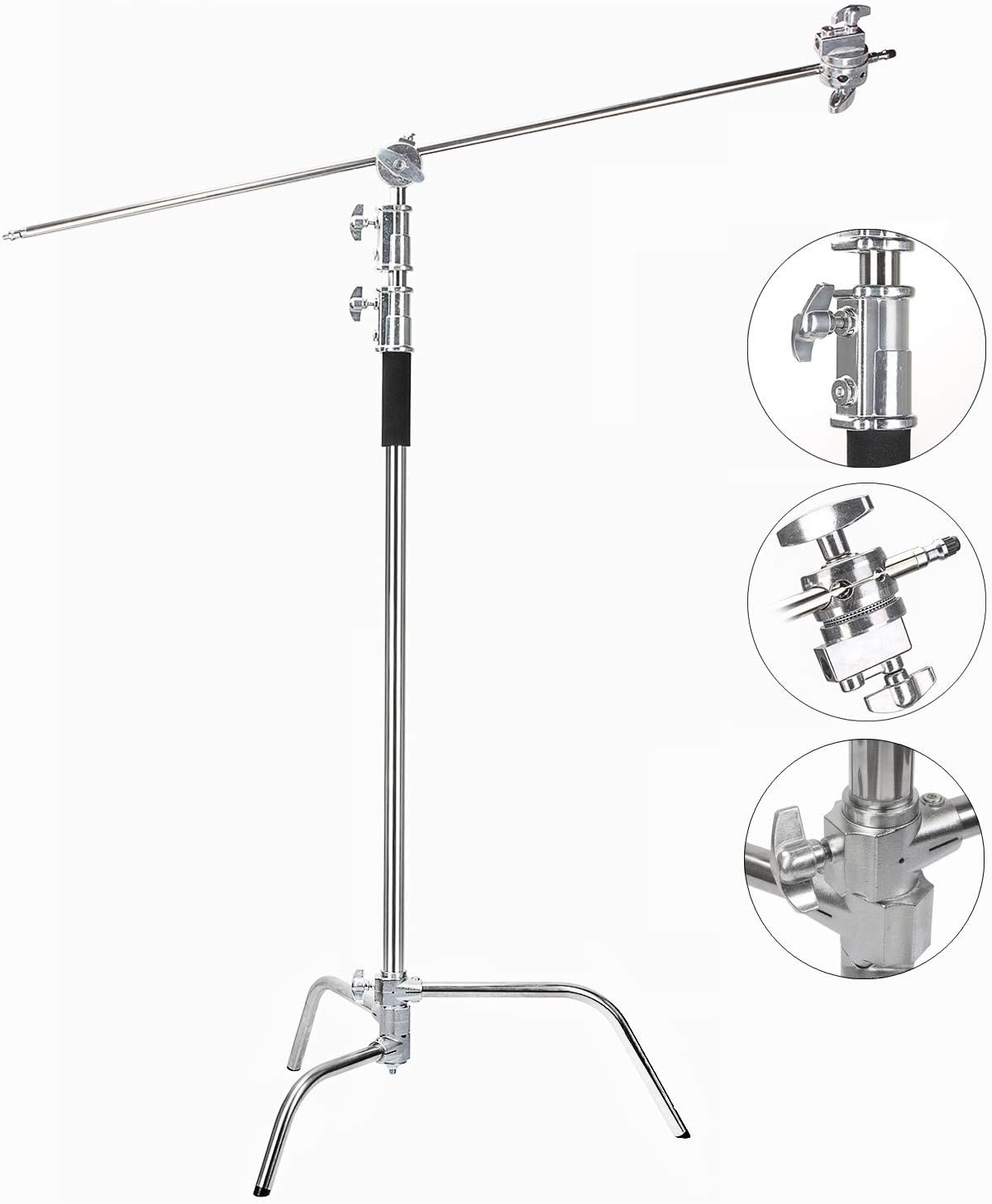EACHSHOT C Stand Metal with Bag Wheel Max 10.8ft/330cm with 106cm Holding Arm 2 Pieces Grip Head for Godox AD400 Pro AD600 Pro AD600BM Aputure 120D 300D II for Photography Studio Video Monolight