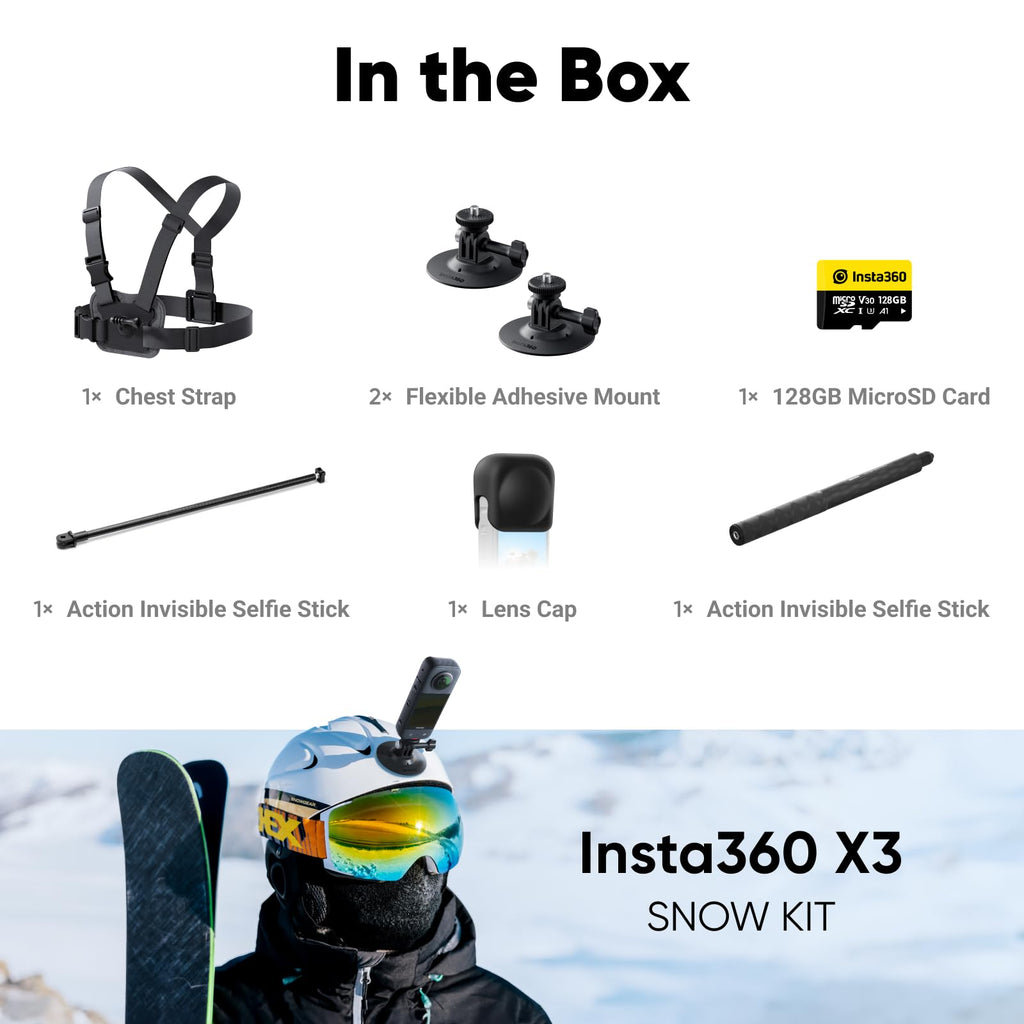 Insta360 X3, 360 Action Camera with 5.7K 360 Active HDR Video, 4K Single-Lens Camera, Waterproof, FlowState Stabilization, 2.29" Touchscreen, AI Editing, for Motorcycle, Wintersports and Vlogging