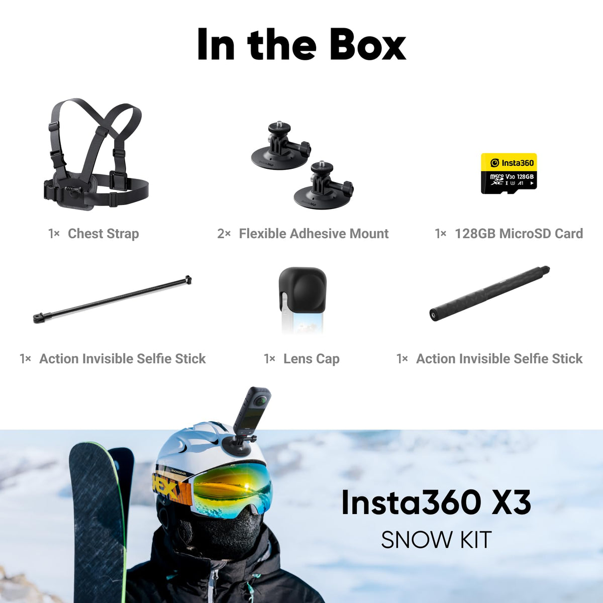 Insta360 X3, 360 Action Camera with 5.7K 360 Active HDR Video, 4K Single-Lens Camera, Waterproof, FlowState Stabilization, 2.29" Touchscreen, AI Editing, for Motorcycle, Wintersports and Vlogging