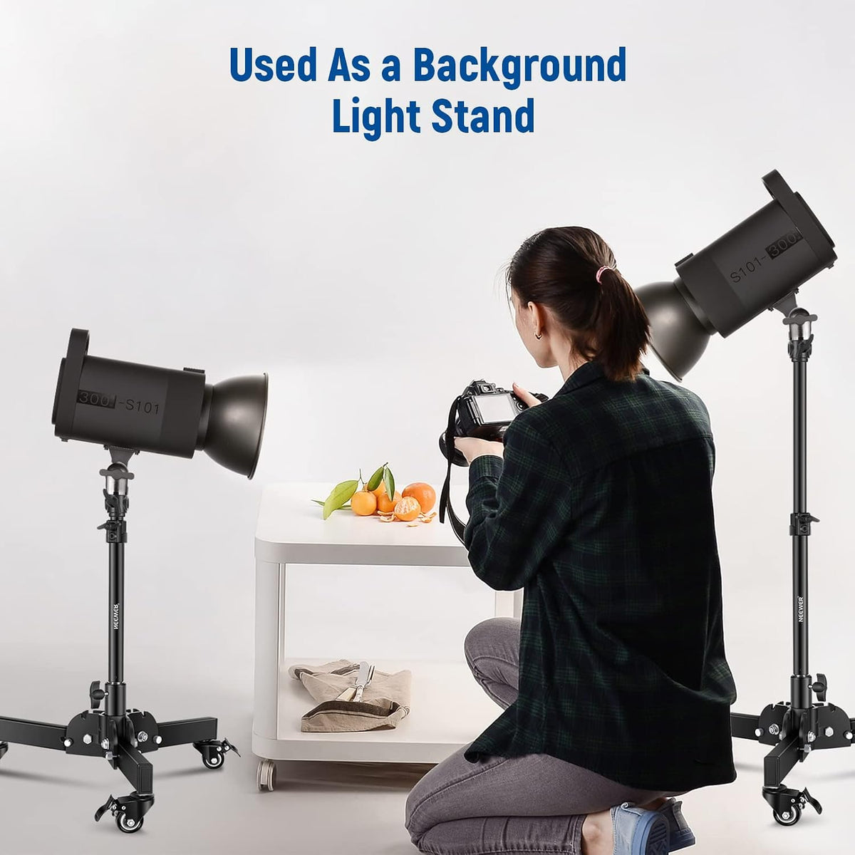 NEEWER Pack of 2 Heavy Duty Light Stands with Wheels, 2.4 Feet Max. Height, Foldable Tripod for Low Angle Shooting, Lighting Stand for Softbox, Monolight and Other Photography Equipment, ST72