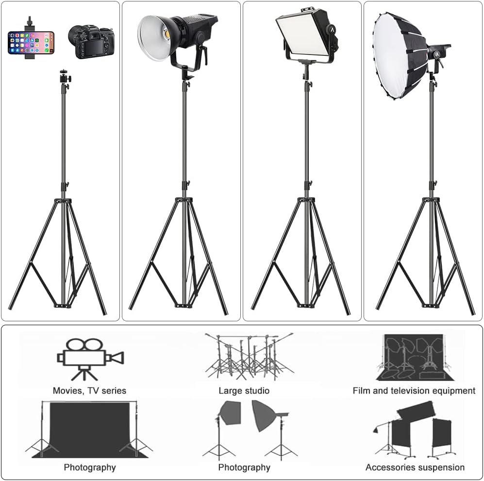 Aluminum Alloy Light Stand 9.5 Feet/2.8m Adjustable Spring Cushioned Photography Tripod for Photo Studio Speedlight Flashes, Ring Light, Photographic Equipments Thickening Flash Stand, 2 Pack