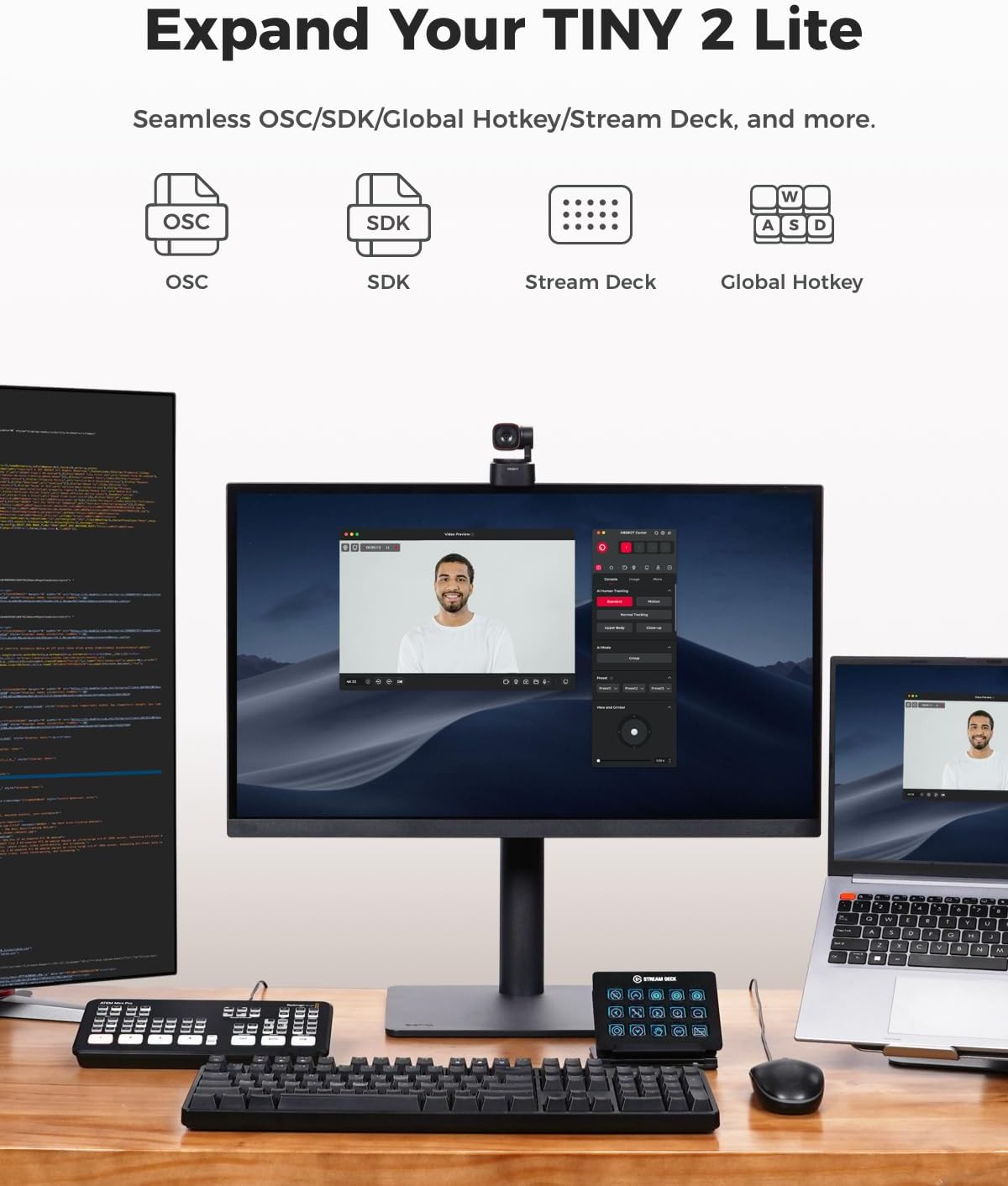 OBSBOT Tiny 2 Lite 4K Webcam for PC, AI Tracking PTZ Streaming Camera