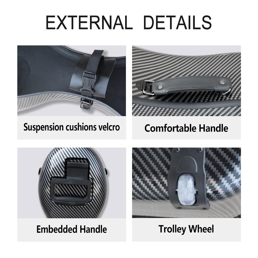 Vetimobato Carbon Fiber Cello Case 4/4 Full Size Strong & Ultralight Hard Shell Travel Case with Built-in Handle Wheels Backpack Straps Bow Holders Cello Box for Professional Cellists (Dark Green)