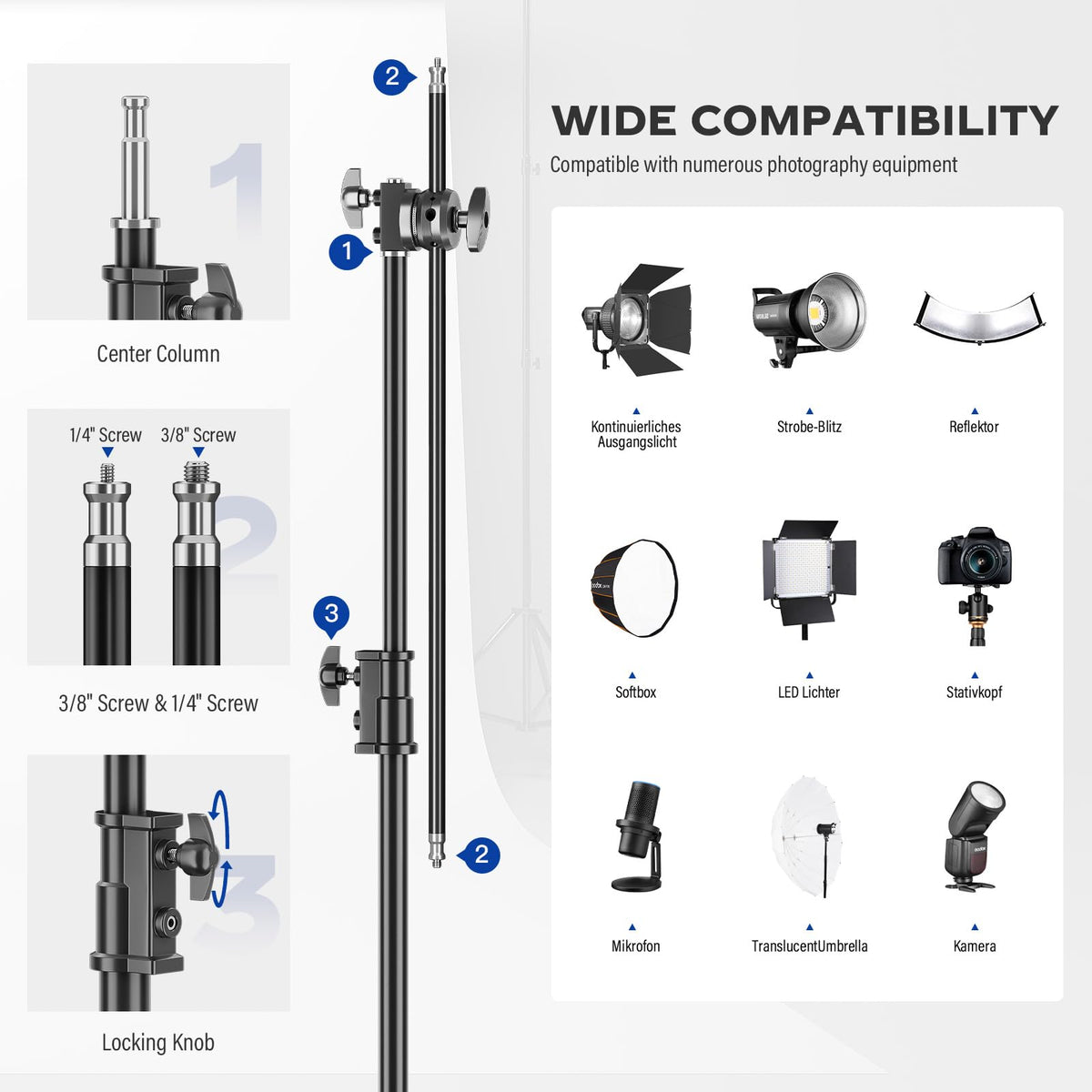 2 Pack Stainless Steel Photography Light Stand 6.9ft/210cm with Holding Arm Sandbag Grip Head Heavy Duty C Stand Sturdy for Photography Studio Video Monolight Softbox Shooting?Black?