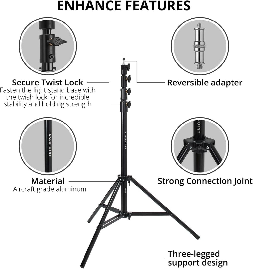 Flashpoint 2X Pro Air-Cushioned Heavy-Duty Light Stand (Black, 9.5')