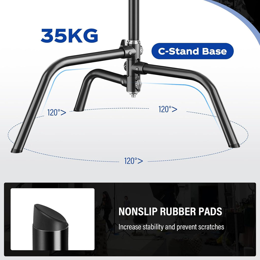 2 Pack Stainless Steel Photography Light Stand 6.9ft/210cm with Holding Arm Sandbag Grip Head Heavy Duty C Stand Sturdy for Photography Studio Video Monolight Softbox Shooting?Black?