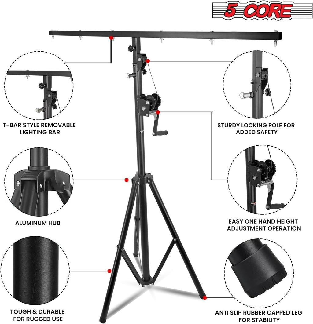 Heavy Duty Adjustable DJ Light Stand with Hand Crank & Tripod Mount by 5 Core