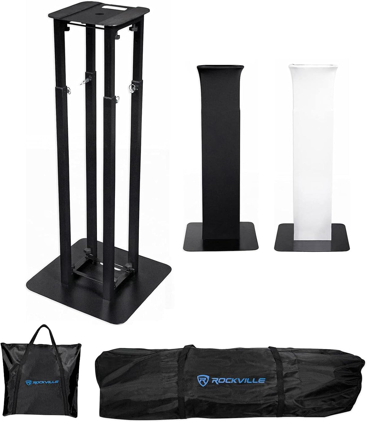 Rockville Bundle: (2) RTP32B Totem Stands+Black+White Scrims for (2) American DJ Inno Spot Pro Lights (2 Items)