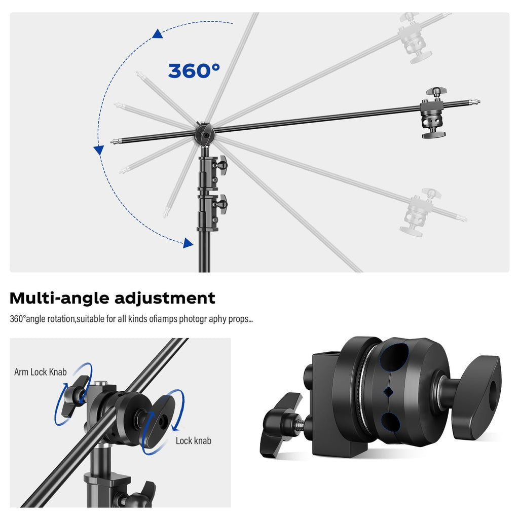 2 Pack Stainless Steel Photography Light Stand 6.9ft/210cm with Holding Arm Sandbag Grip Head Heavy Duty C Stand Sturdy for Photography Studio Video Monolight Softbox Shooting?Black?
