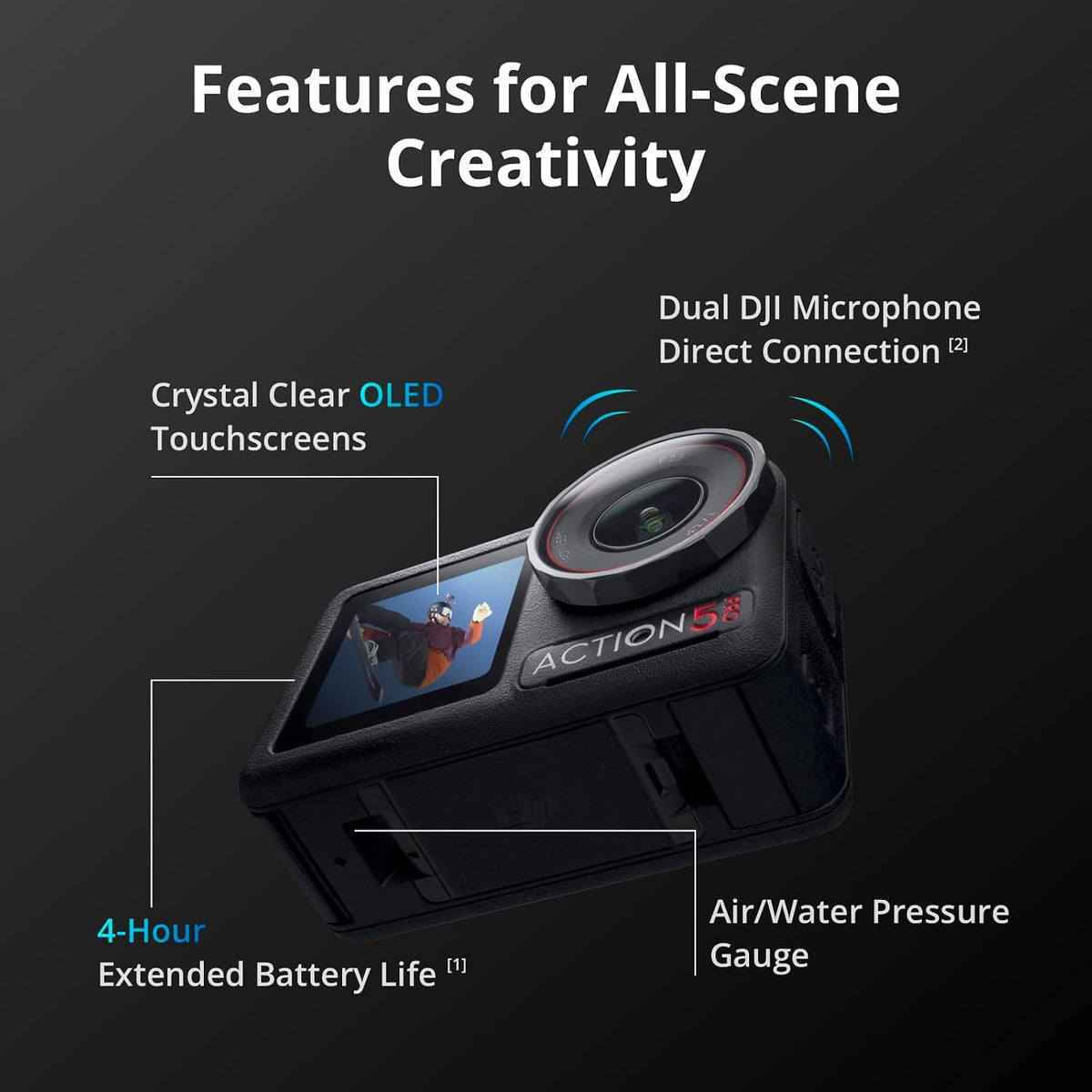 DJI Osmo Action 5 Pro Waterproof Action Camera Bundle, 1/1.3" Sensor