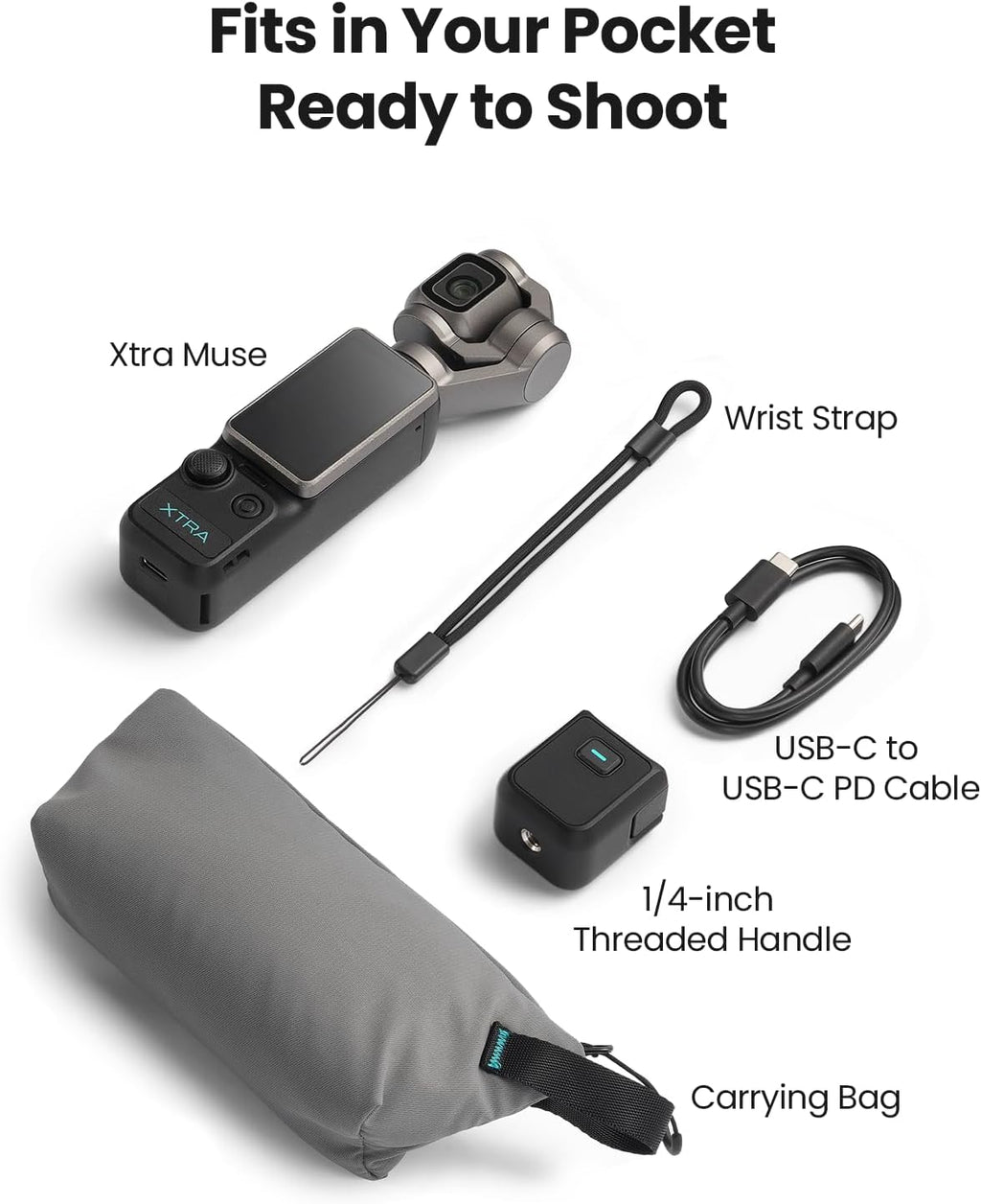 Xtra Muse, Vlogging Camera with 1'' CMOS & 4K/120fps Videos, Pocket Camera with 3-Axis Gimbal Stabilizer, Fast Focusing, Face/Object Tracking, Digital Video Camera for Photography, Digital Camera