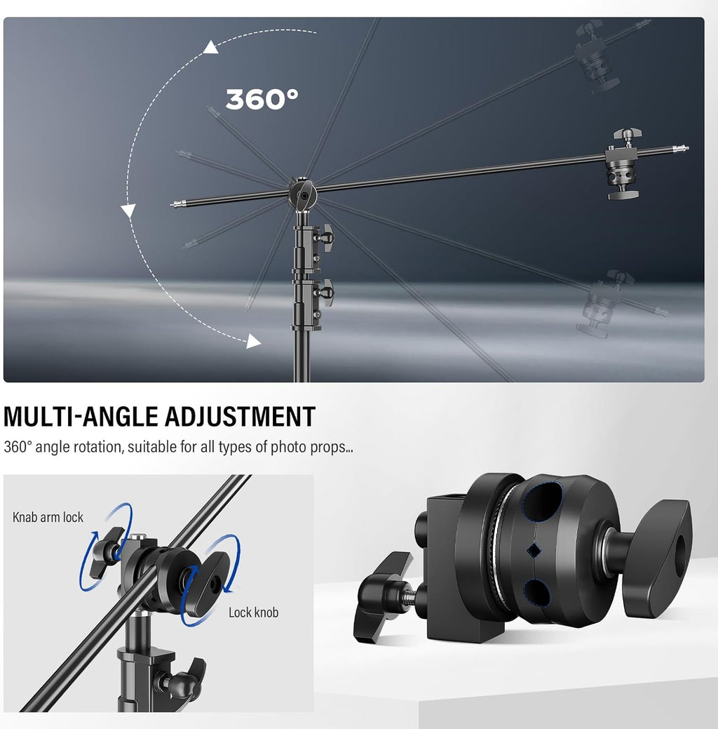 2 Pack Stainless Steel Photography Light Stand 6.9ft/210cm with Holding Arm Sandbag Grip Head Heavy Duty C Stand Sturdy for Photography Studio Video Monolight Softbox Shooting?Black?