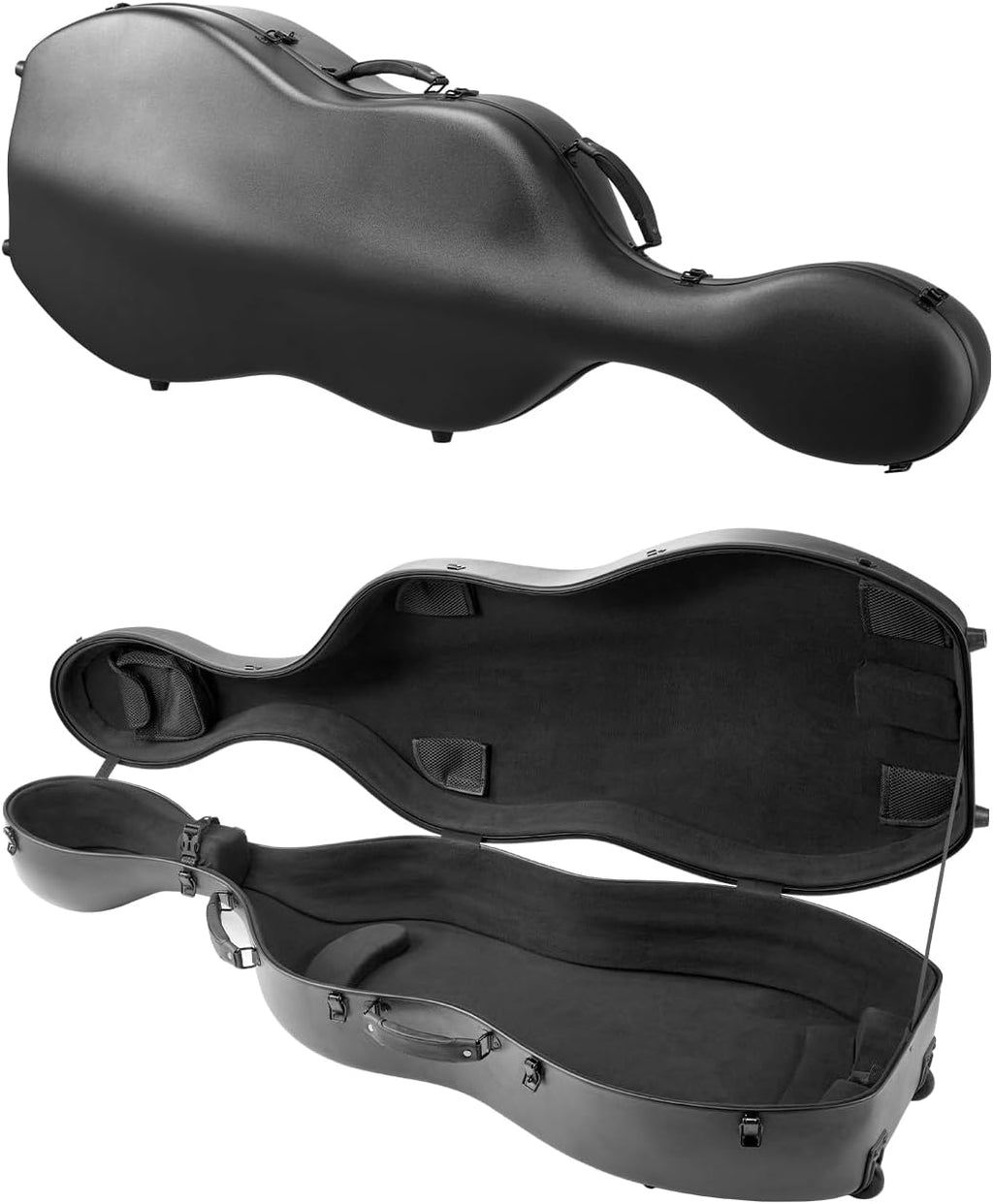 VEVOR 4/4 Full Size Cello Case, Lightweight Portable Travel Carrying Bag, with Dual Shoulder Straps, Anti-Scratch, Professional Cello-Shape, for Cello, Black