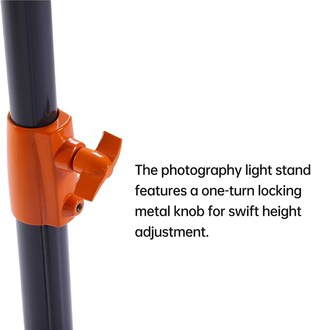 Yoidesu 3 Section Air Cushioned Light Stand, Heavy Duty Stainless Steel Photography Stand with 1/4 3/8 Inch Screw Mounts for Studio Video Recording Camera LED Light (Orange)