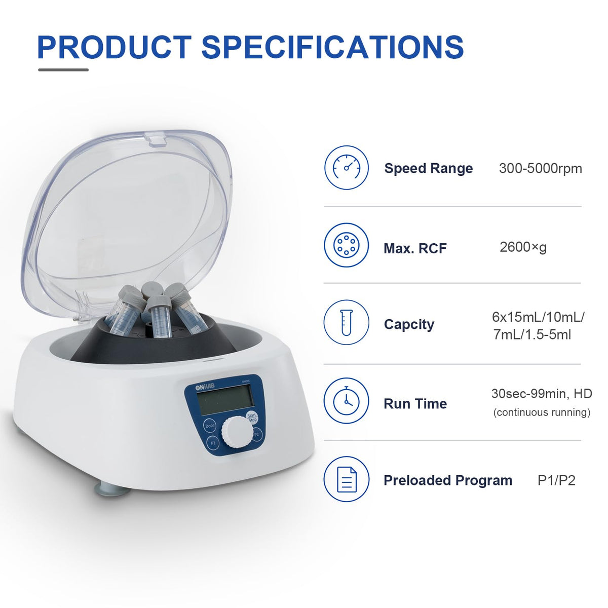 ONiLAB PRP Centrifuge, 300-5000RPM, 2600Ãg LCD Lab Centrifuge