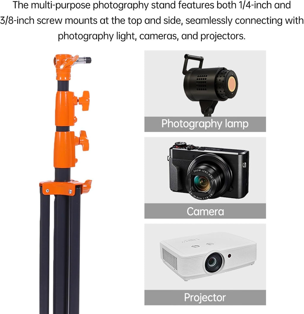 Yoidesu 3 Section Air Cushioned Light Stand, Heavy Duty Stainless Steel Photography Stand with 1/4 3/8 Inch Screw Mounts for Studio Video Recording Camera LED Light (Orange)