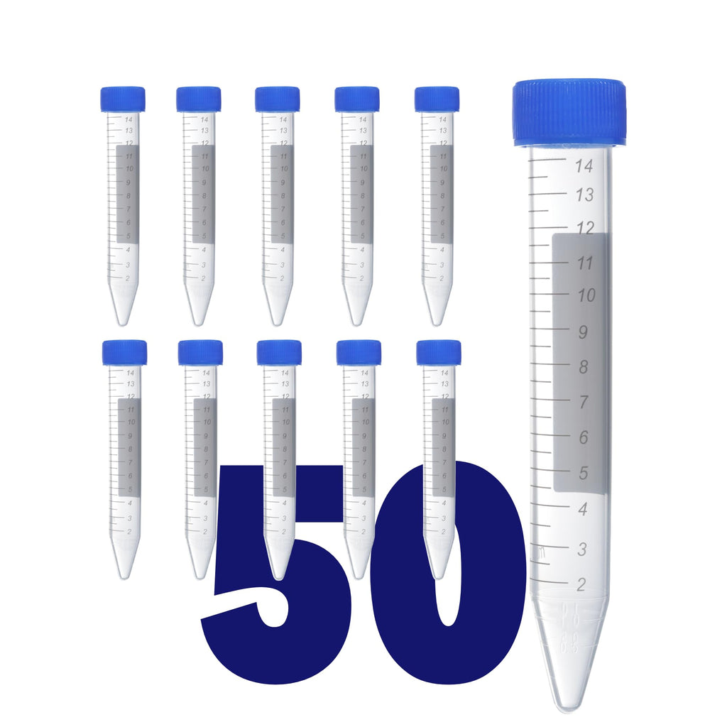 Kashi Scientific 50mL Self Standing Centrifuge Tubes with Screw Cap Lid, Lab Grade Polypropylene Plastic, Skirted, Printed Graduation, Write-on Spot [50mL Self-Standing, 500]