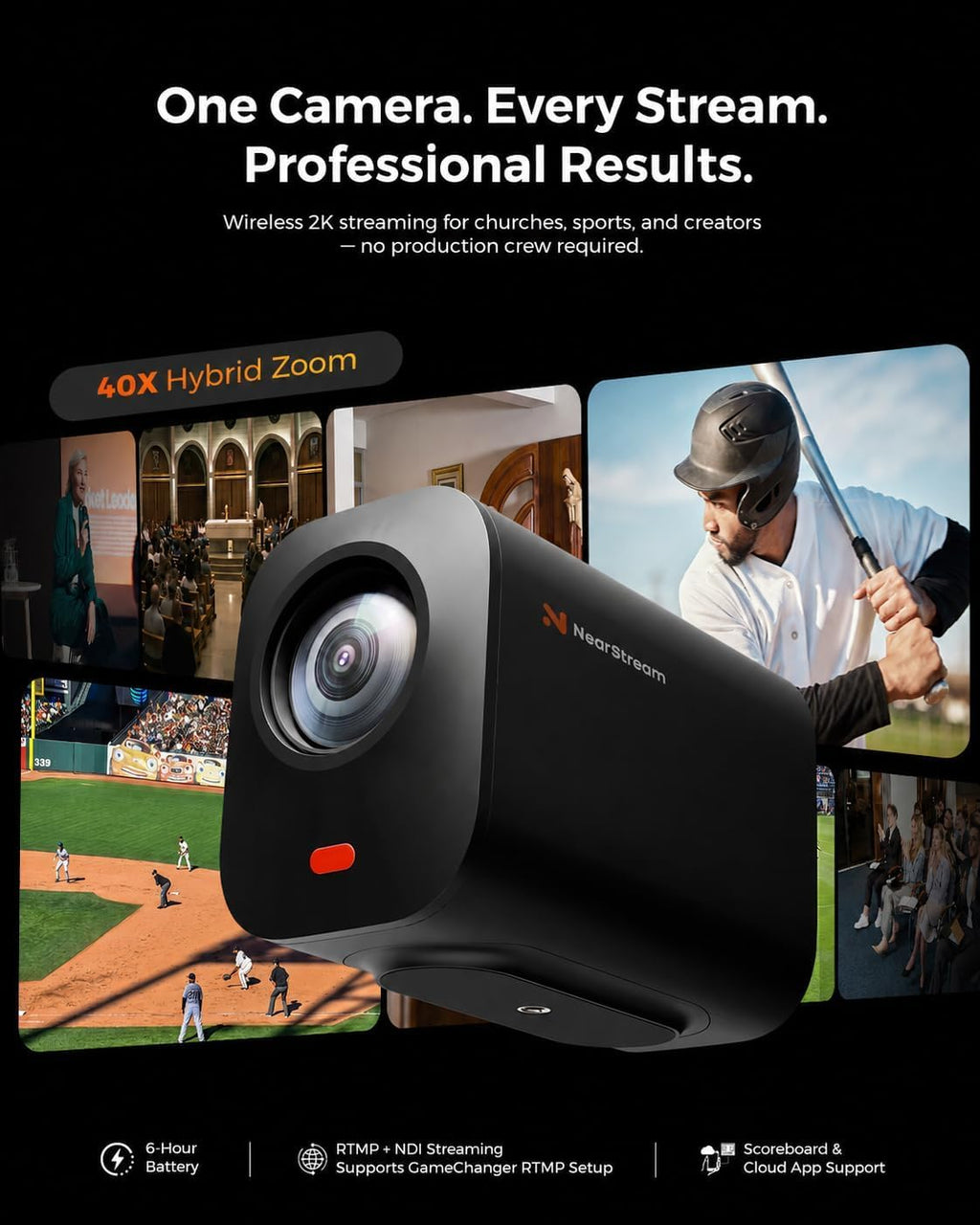 NearStream VM33 3-Pack Wireless Live Streaming Cameras, 10X Optical Zoom