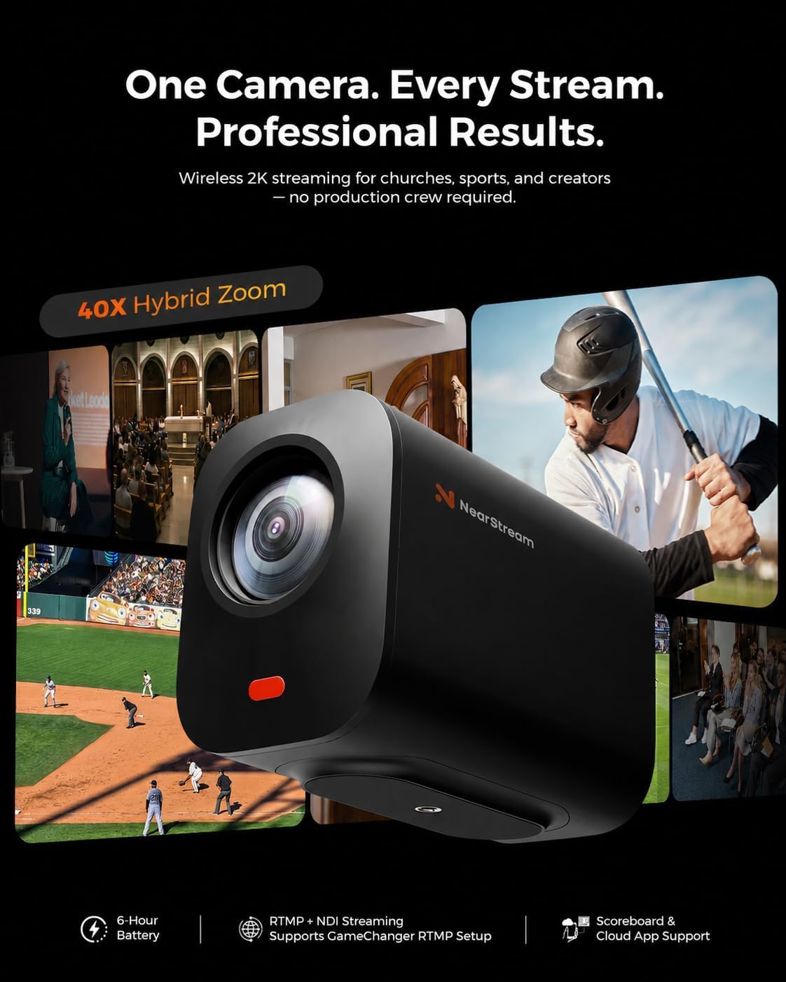 NearStream VM33 3-Pack Wireless Live Streaming Cameras, 10X Optical Zoom