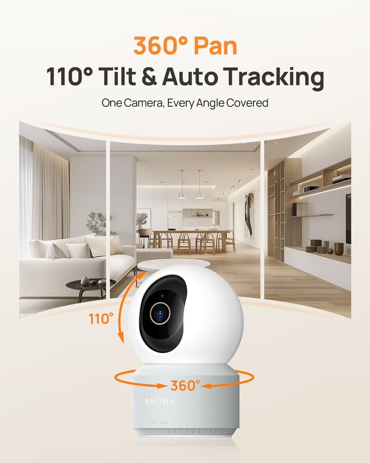 Anona 4K UHD Indoor Camera, Pet/Dog/Baby Security Camera with Phone App, 360Â°Pan-Tilt, 2.4G/5G Dual-Band Wi-Fi 6, Auto-Tracking, Person/Pet/Baby Crying Detection, Privacy Mode, Two-Way Audio, 4 Pack