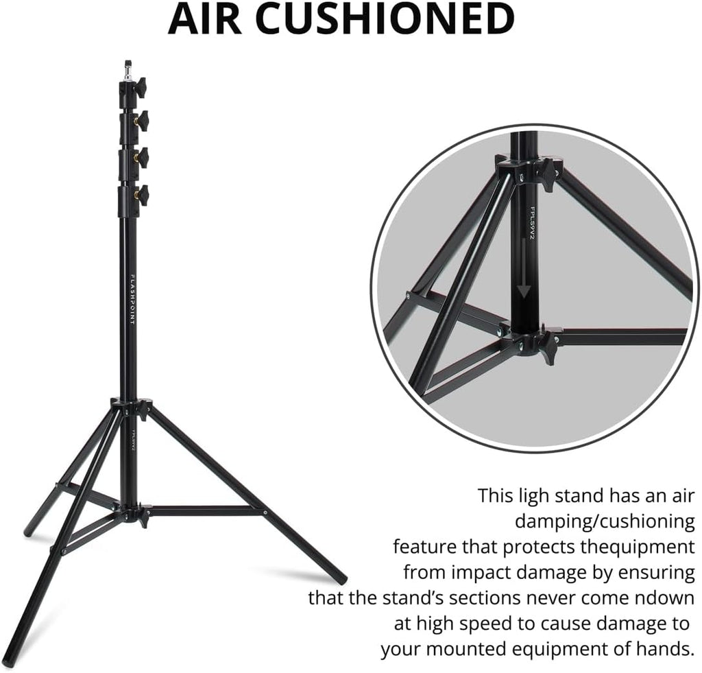 Flashpoint 2X Pro Air-Cushioned Heavy-Duty Light Stand (Black, 9.5')