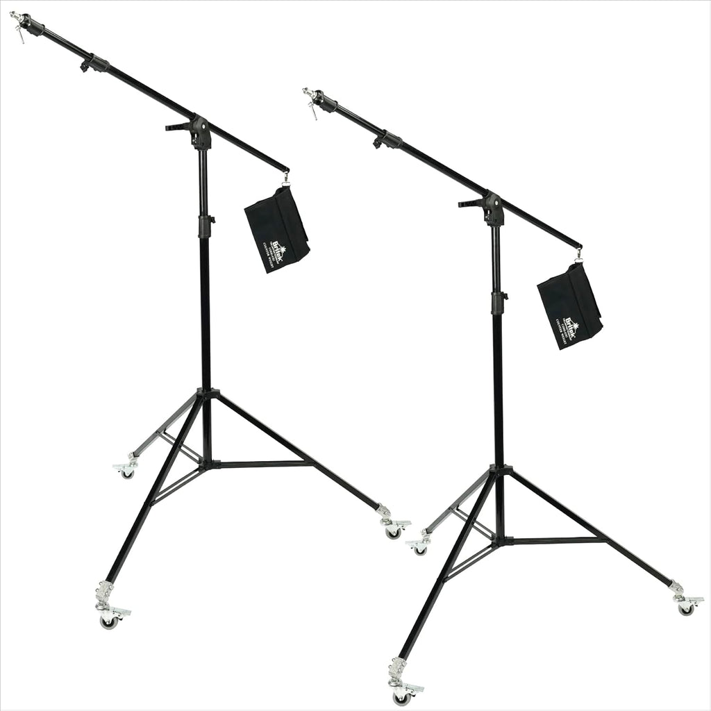 BRITEK [Set of 2] 11.3ft/3.44m Heavy Duty Boom Light Stand w/Steel Caster Rubber Wheels â 11.3â (Black), â Boom to Stand Pivot Riser w/Counterweight Bag for Studio Outdoor Photography Portrait Video