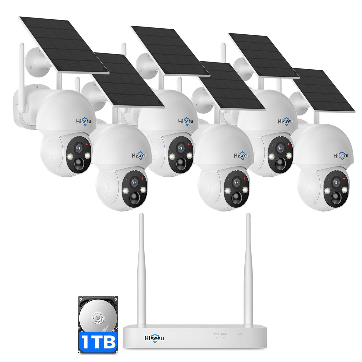 Hiseeu Solar Camera Wireless Outdoor, Home Security Camera System,500GB HDD