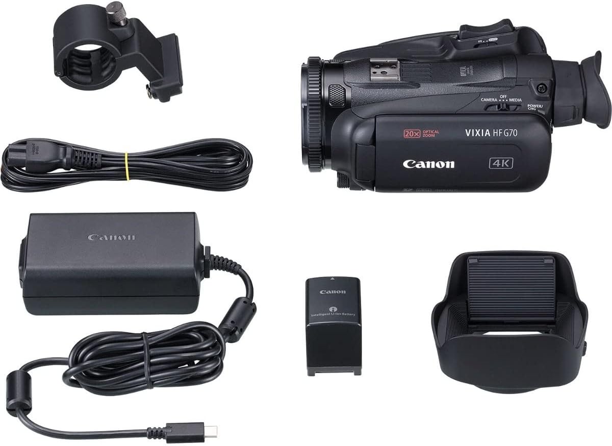 Canon VIXIA HF G70 Camcorder 1/2.3" 4K UHD CMOS Sensor 20x Optical Zoom, 800x Digital Zoom, Image Stabilization, HDMI, USB Live Streaming, Time Stamp On-Screen Display Recording