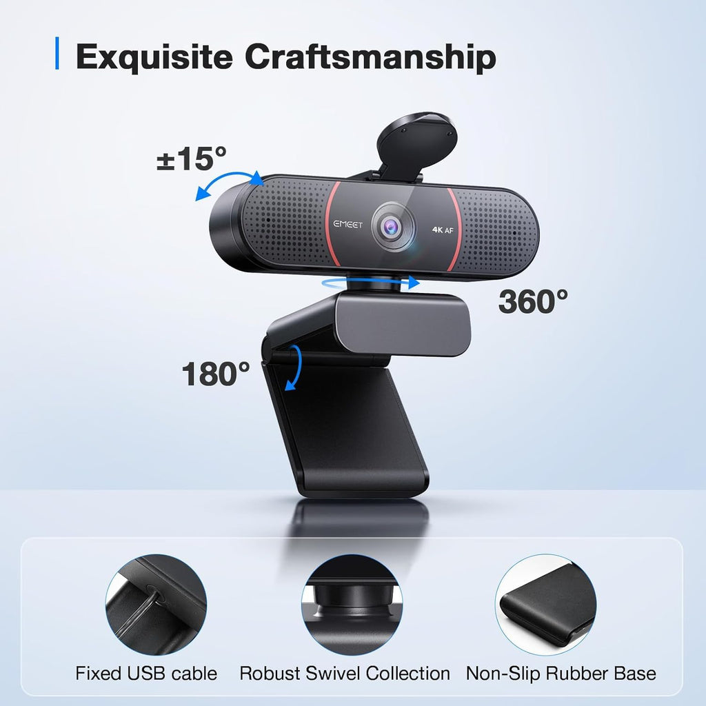 EMEET C960 Ultra 4K Webcam for Mac & PC, 1/1.5" Large Sensor, Metal Body