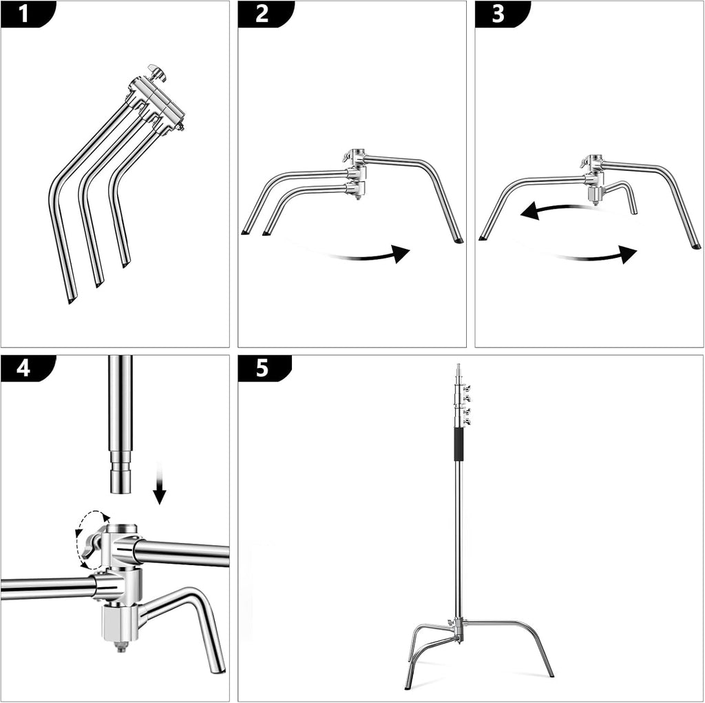 Hagibis C Stand Adjustable Heavy Duty Tripod Stand with 100% Stainless Steel, Photography light Stand for Studio Softbox, Monolight, Reflector, Max Height: 10.5ft/320cm (Extension Arm Not Included)