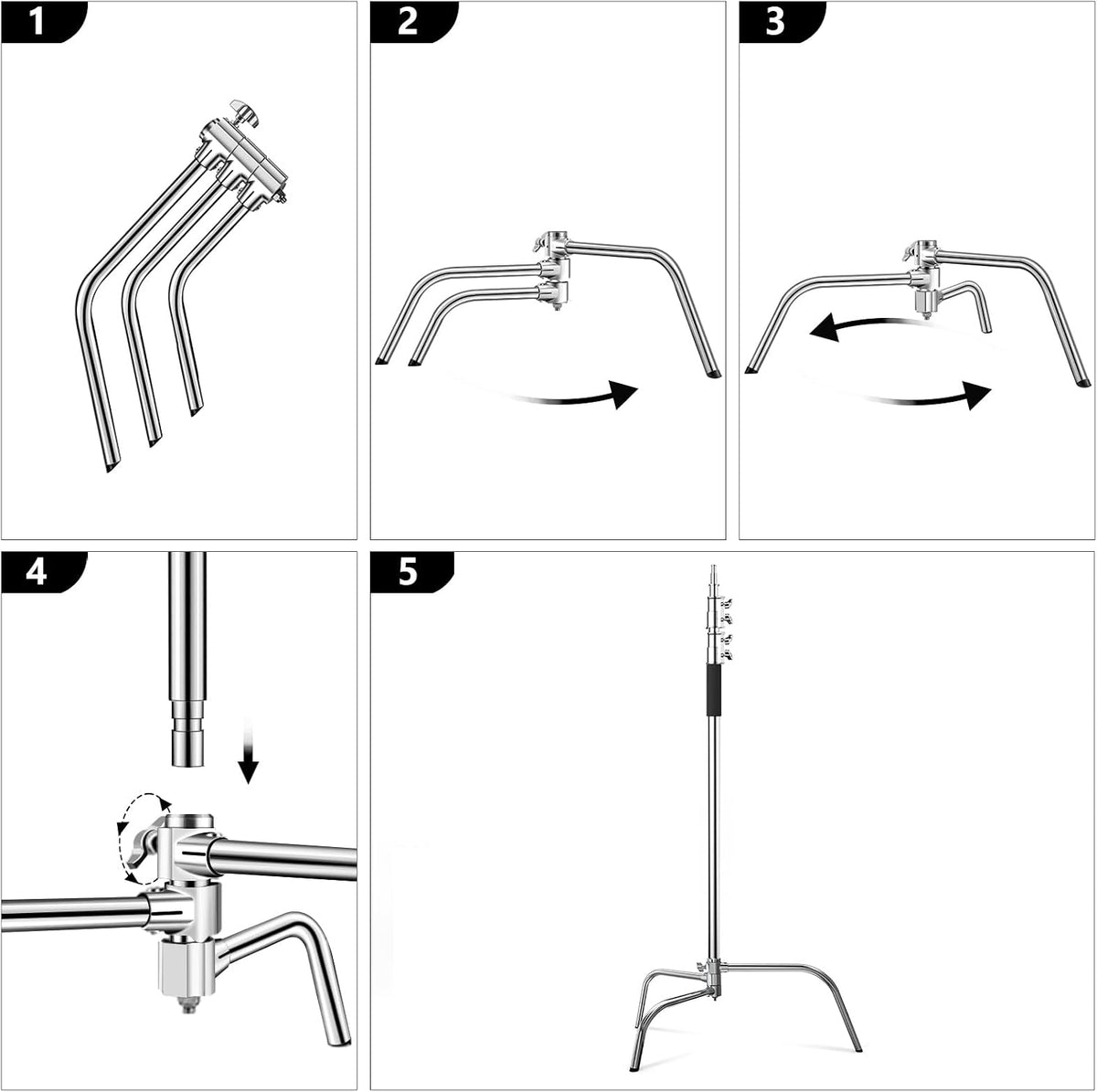 Hagibis C Stand Adjustable Heavy Duty Tripod Stand with 100% Stainless Steel, Photography light Stand for Studio Softbox, Monolight, Reflector, Max Height: 10.5ft/320cm (Extension Arm Not Included)