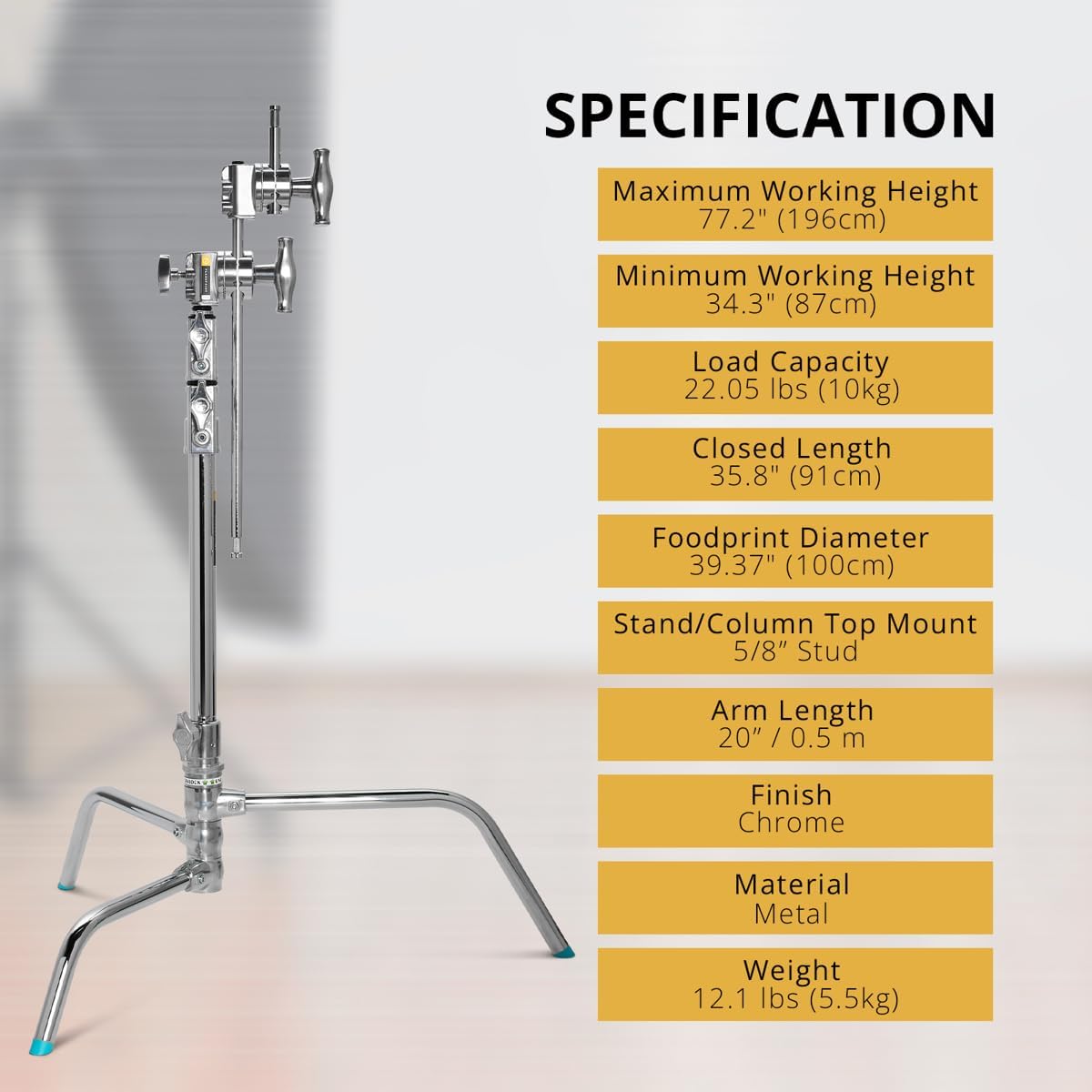 Flashpoint 20" Quick Release Turtle Base C-Stand Kit with 2.5" Grip Head 20" Grip Arm (Chrome)