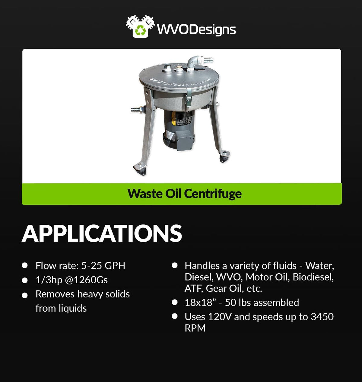 Waste Oil Centrifuge RPC101, Cleans & Processes 25 Gallons/Hour