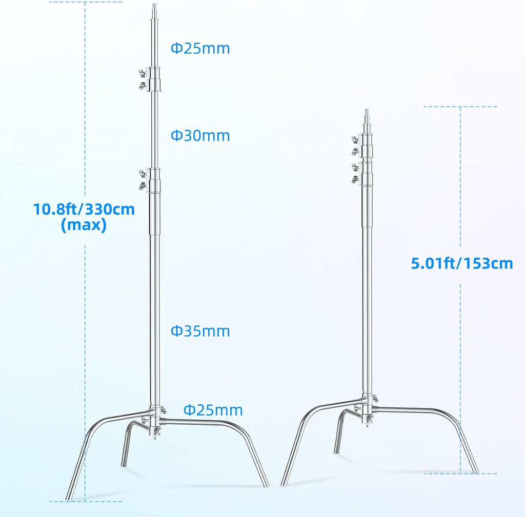 Hagibis C Stand Adjustable Heavy Duty Tripod Stand with 100% Stainless Steel, Photography light Stand for Studio Softbox, Monolight, Reflector, Max Height: 10.5ft/320cm (Extension Arm Not Included)