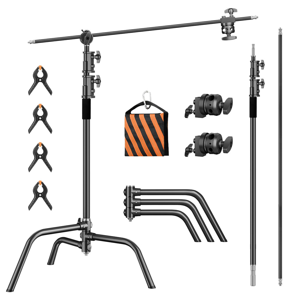 2 Pack Stainless Steel Photography Light Stand 6.9ft/210cm with Holding Arm Sandbag Grip Head Heavy Duty C Stand Sturdy for Photography Studio Video Monolight Softbox Shooting?Black?