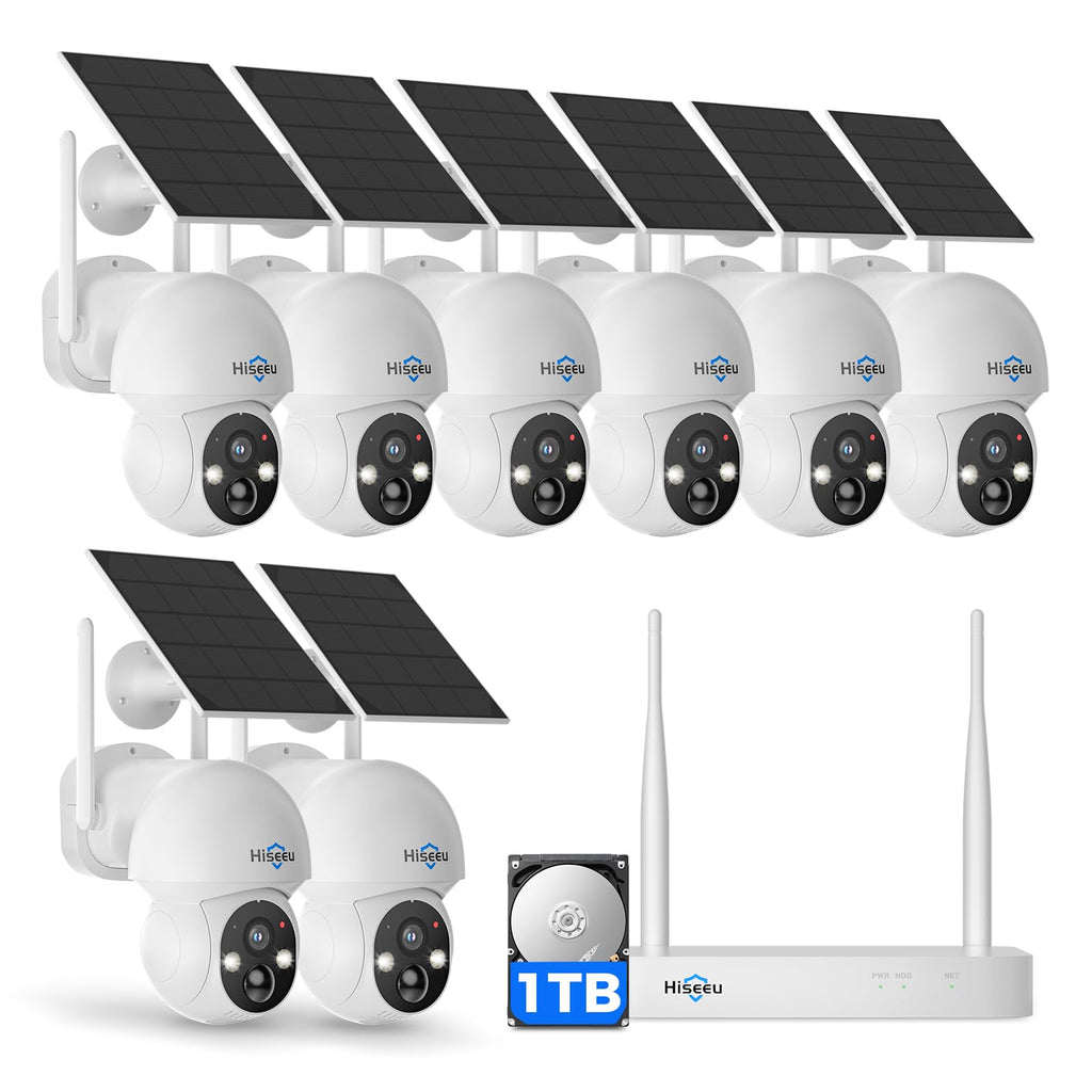 Hiseeu Solar Camera Wireless Outdoor, Home Security Camera System,500GB HDD