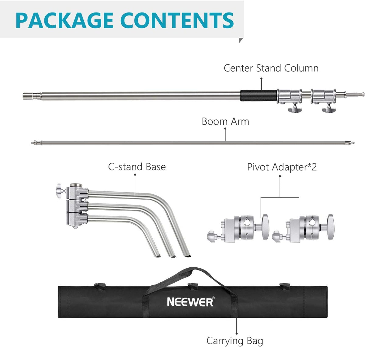 Neewer 10 Feet/3 Meters Adjustable C-Stand Light Stand with 4 Feet/1.2 Meters Extension Boom Arm, 2 Pieces Grip Head and Carry Bag for Photography Studio Video Reflector, Umbrella, Monolight, etc
