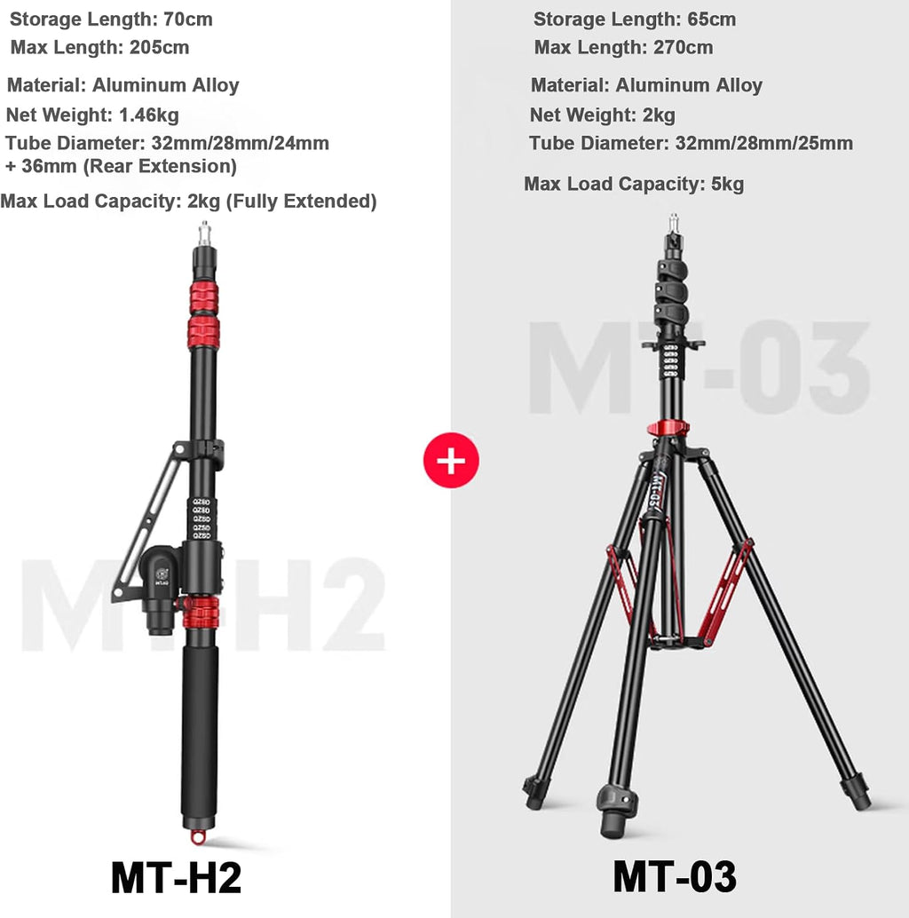 106in Adjustable Extension Photography Light Stand+Boom Arm for Light & C-Stands,Air-Cushioned Aluminum Photography Light Stand Tripod,with 1/4"+3/8â Screw for Softbox,Monolight, Photography,Softbox
