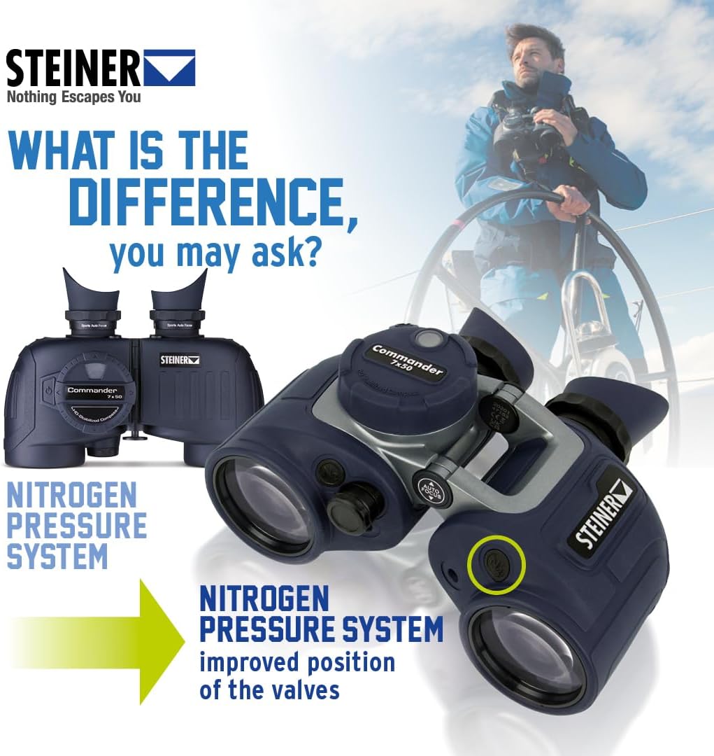 Steiner Optics Commander 7x50 Marine Binoculars with Integrated HD-Stabilized Compass â Professional Waterproof Boating Optics with Sports-Auto-Focus - German Qaulity and Heritage Warranty.