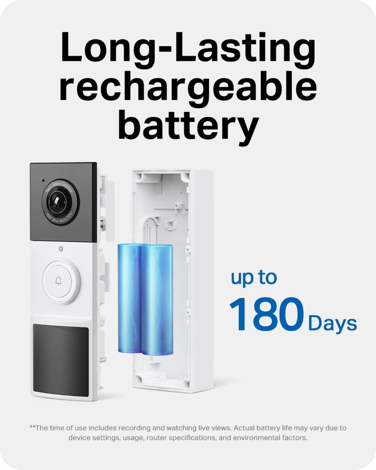 Tapo 2K+ Wired or Battery Powered Smart Video Doorbell with Chime, D225