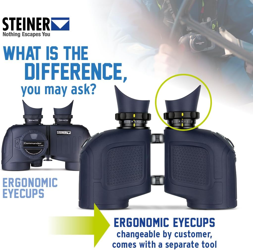 Steiner Optics Commander 7x50 Marine Binoculars with Integrated HD-Stabilized Compass â Professional Waterproof Boating Optics with Sports-Auto-Focus - German Qaulity and Heritage Warranty.