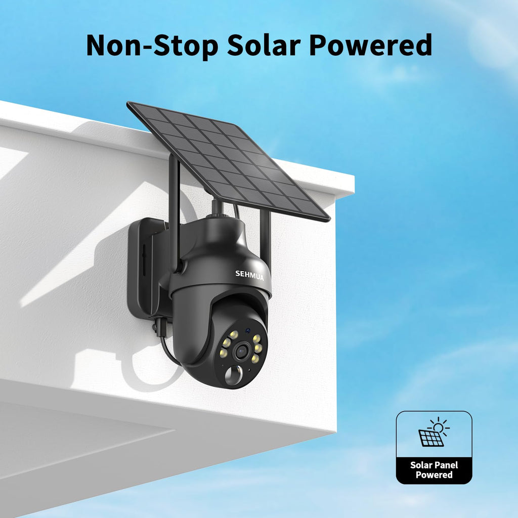 SEHMUA 2K Solar Security Cameras Wireless Outdoor, 2 Pack 360Â° View Pan/Tilt WiFi Security Camera Outside with Color Night Vision,Easy to Install, PIR Alarm, 2-Way Audio