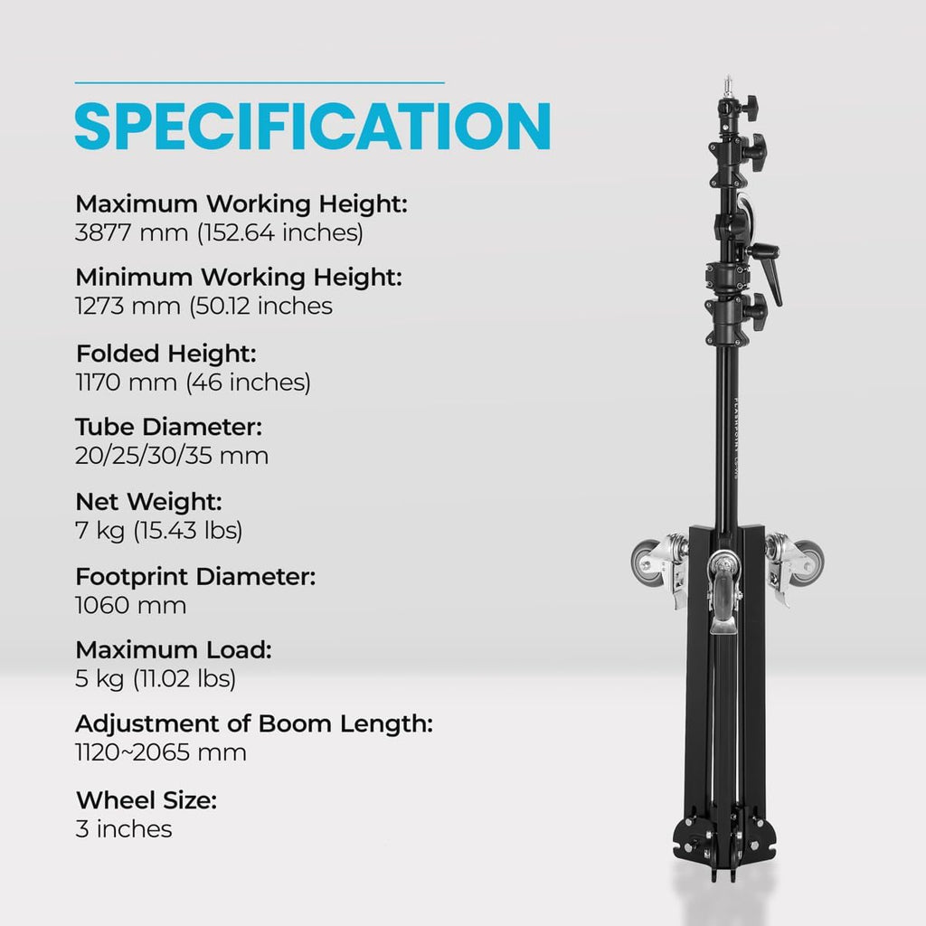 Flashpoint 12.8' Folding Wheeled Base Stand with Boom Arm